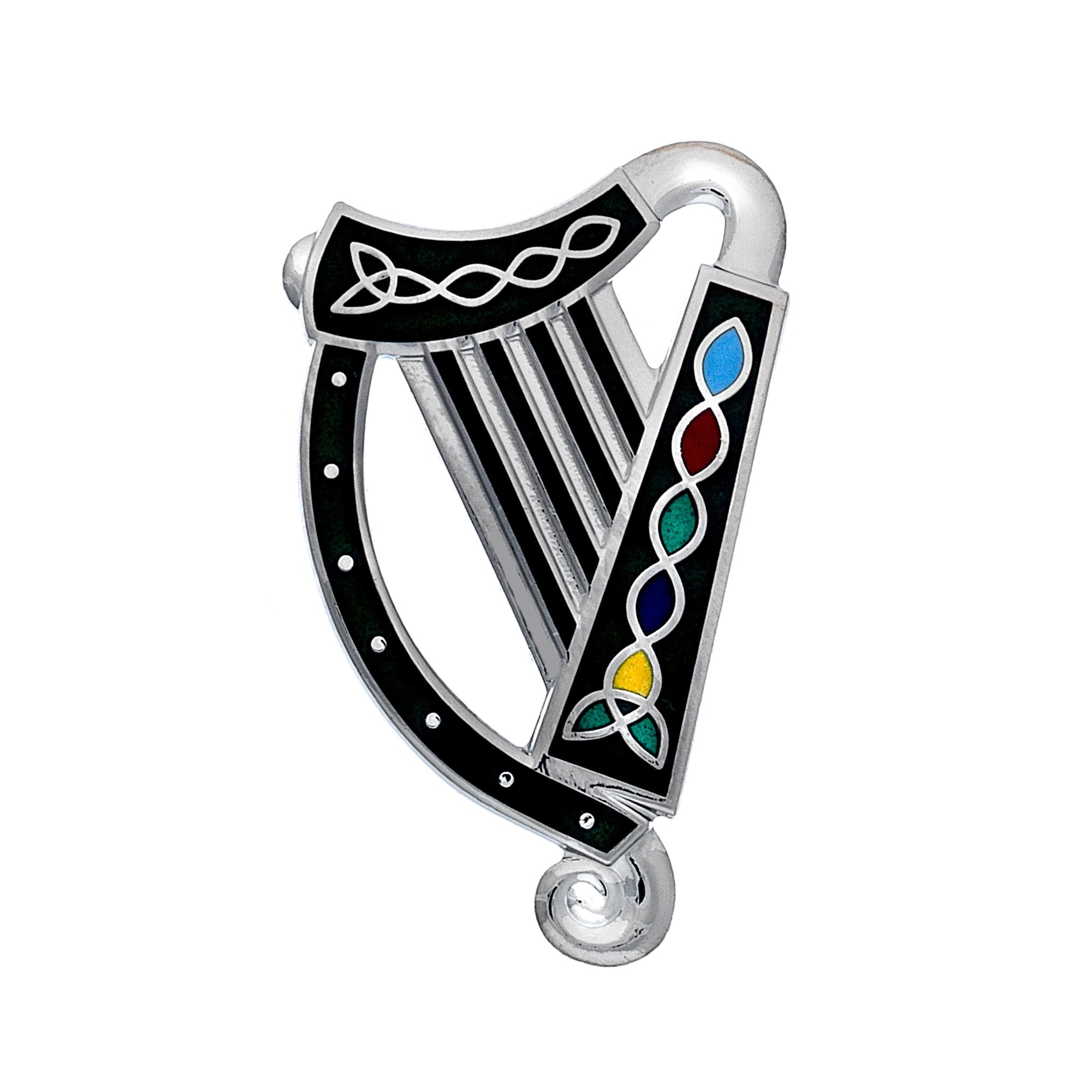 Black Harp Brooch with Coloured Knots